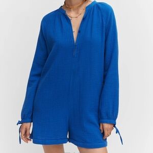 Mango Cobalt Blue Textured Jumpsuit